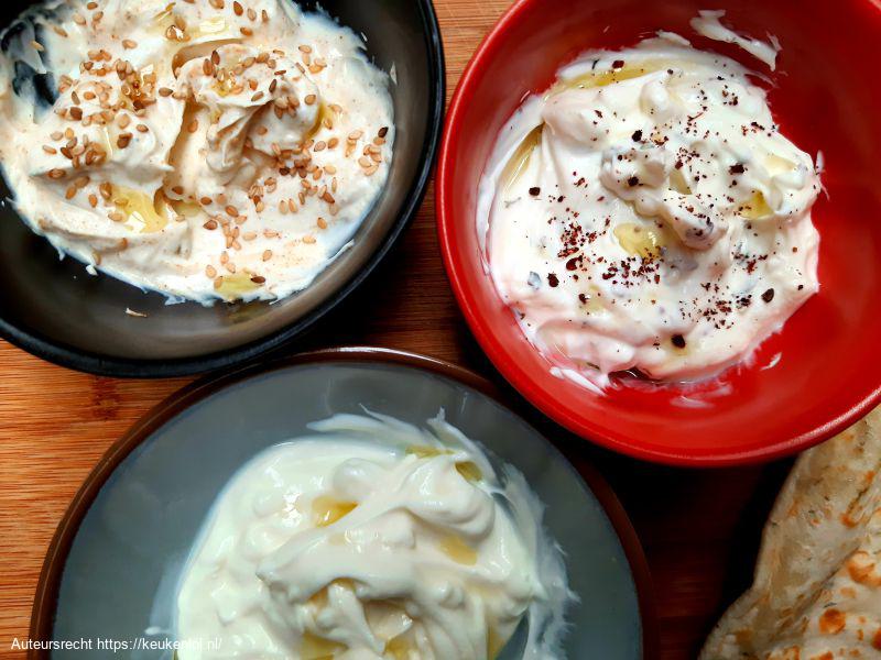 Labneh (hartige yoghurtdip, 3 varianten)